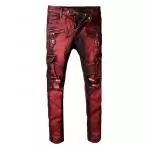 balmain jeans stretch distressed skinny patch rouge